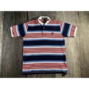 Polo Ralph Lauren Red White Blue Striped Golf Crest Polo Shirt Large